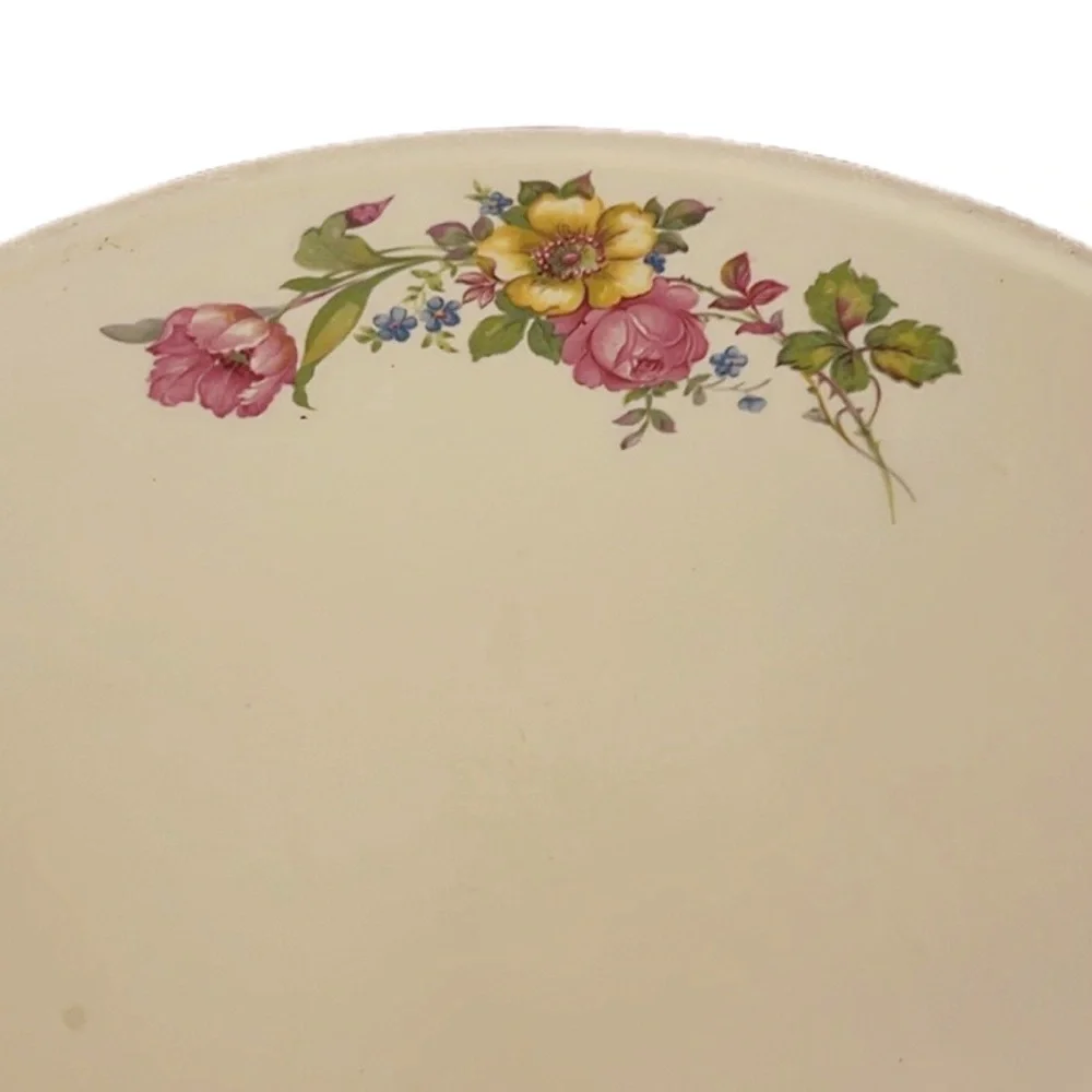 Vintage Floral Porcelain Ceramic Cake Serving Plate Raised Stand & Platinum Trim